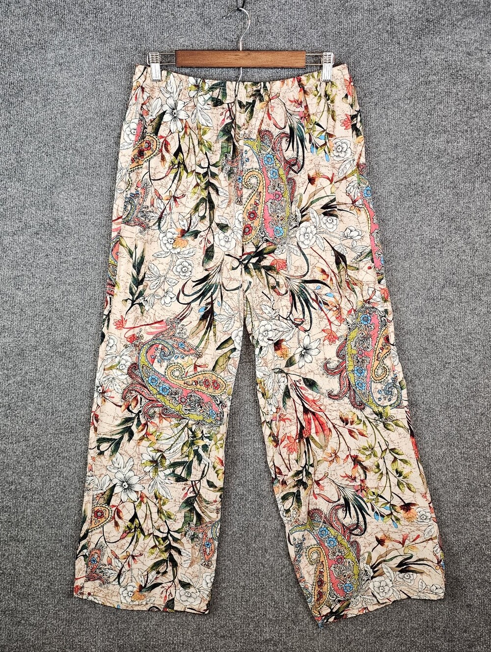 Spense Vibrant Boho Paisley Elastic Waist Flowy Bottoms- Large